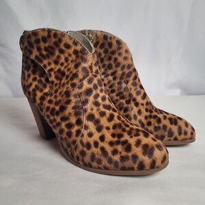 Boden Hoxton Calf Hair Brown Leopard Animal Print Ankle Boots Heeled Size 41/9.5